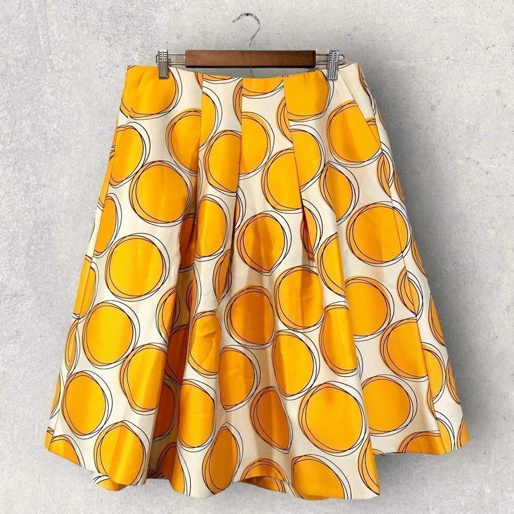 Lane Bryant A-Line Skirt Goldenrod Circle Mod Print Size 14